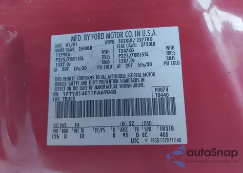 2001 Ford Ranger Edge/Xlt z USA, uszkodzony, nr VIN 1FTYR14E11PA69048